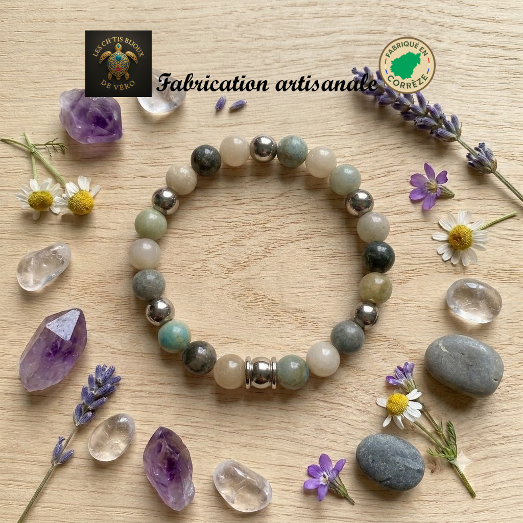 bracelet en Trolleïte taille 1 — pierre naturelle et acier inoxydable. — bijou fait main Corrèze
